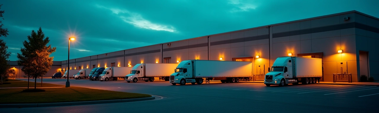 3PL fulfillment center loading docks at dusk in Carteret NJ