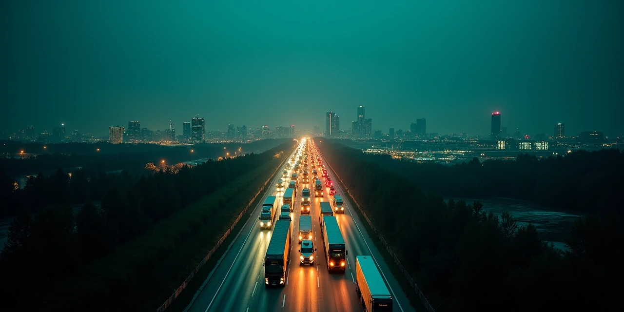 NJ Turnpike logistics corridor aerial at night — capital velocity and freight corridor analysis