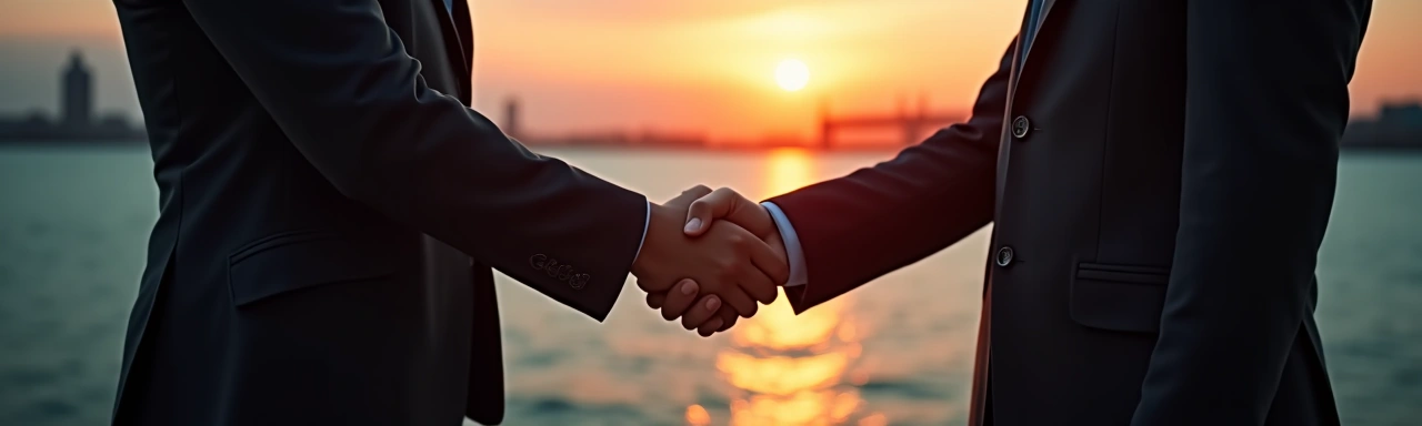 Corporate handshake at Port Newark — institutional financing approval