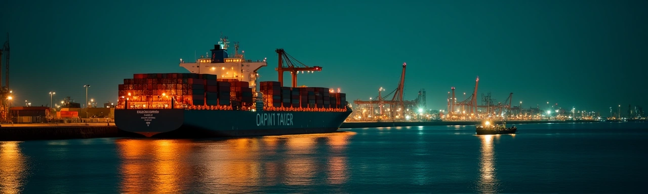 Container ship clearing Port Newark customs at night