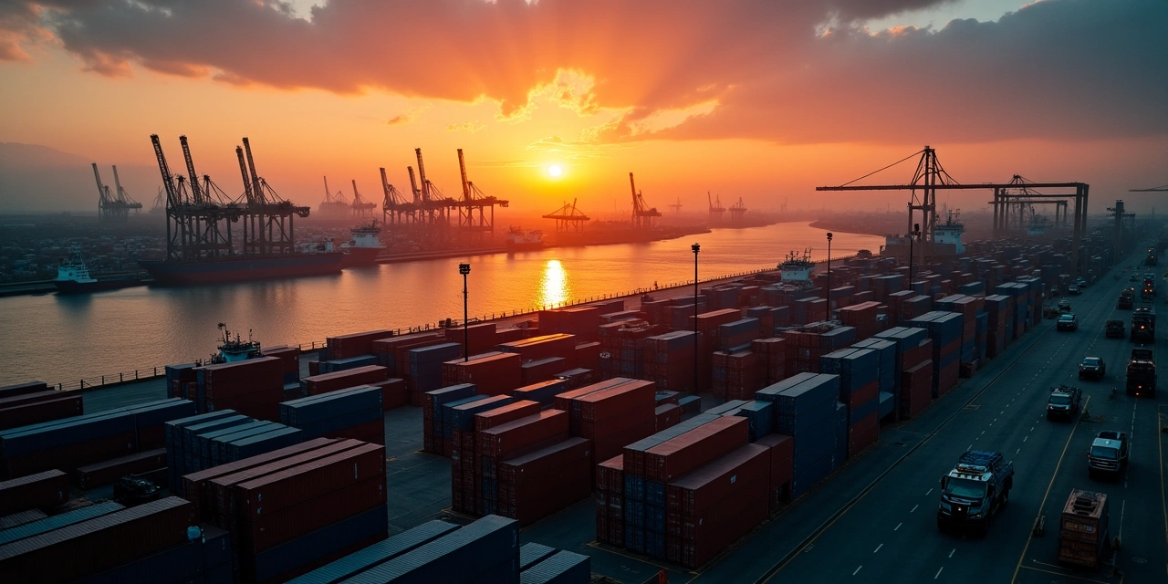 Port Newark container terminal at dusk — ISF compliance and CBP customs guide