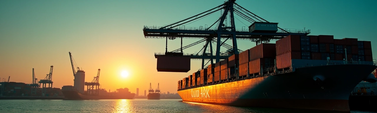 Container being lifted by port crane at golden hour after successful release